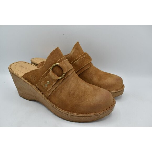 Born Womens 11 Nola Tan Camel Distressed Leather Slip On Platform Clogs Mules - Picture 4 of 15